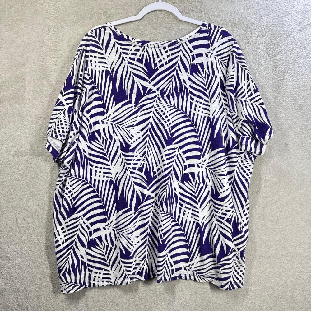 Catherines Womens 2X Purple White‎ Palm Leaf Print Cotton Scoop Neck T-Shirt Top - Picture 7 of 8